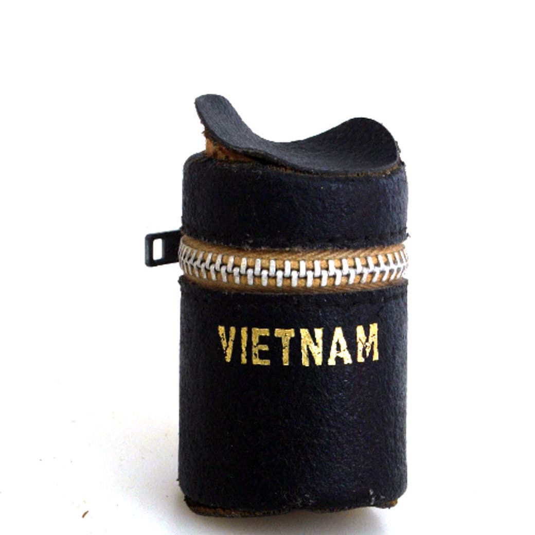 Vietnam Black Leather Film Case Vintage//35mm Film Canister