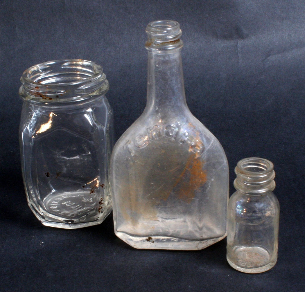 Vintage Medicine Bottles, Set Of 3//Glass Bottle//Clear Bottle//Apothecary