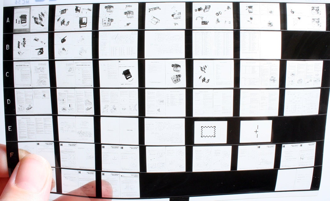Kodak Microfiche Sheets//Microphotographs of Various Kodak Cameras