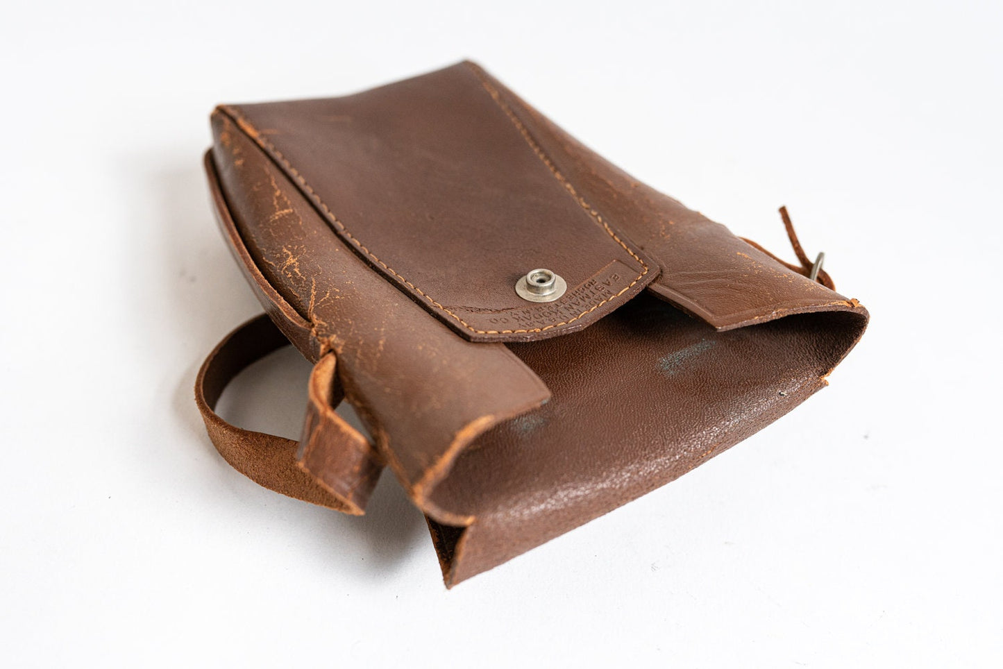 Vintage Brown Leather Compact Camera / Accessory Case w/ Hand Strap
