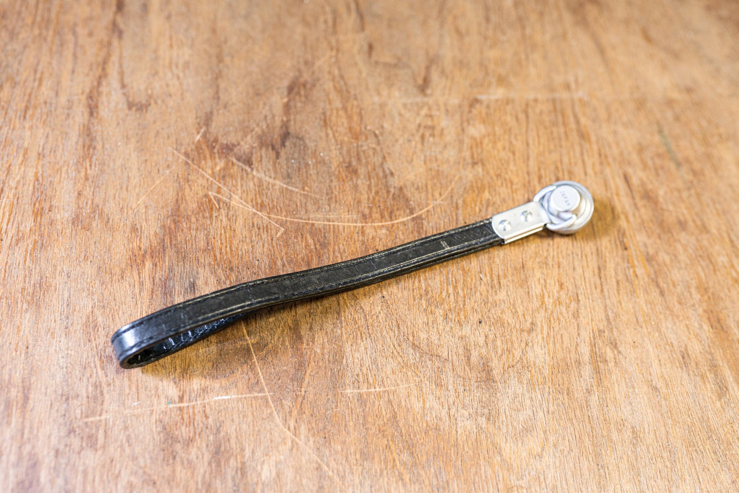 Vintage Black Leather Camera Wrist Strap - Heavy Duty