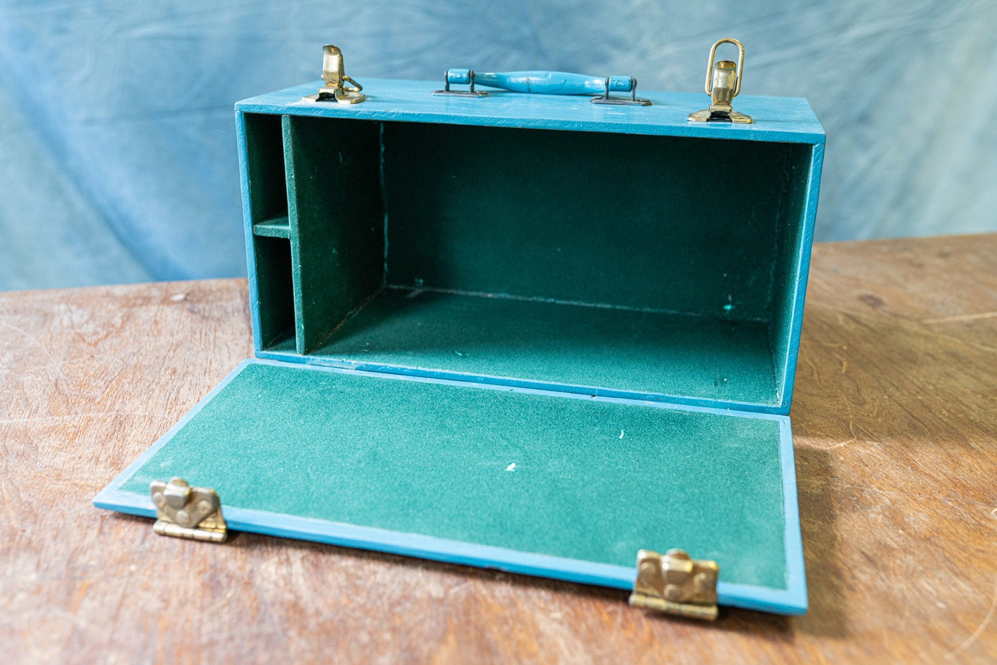 Vintage Blue Wooden Storage Box - Very Cute!