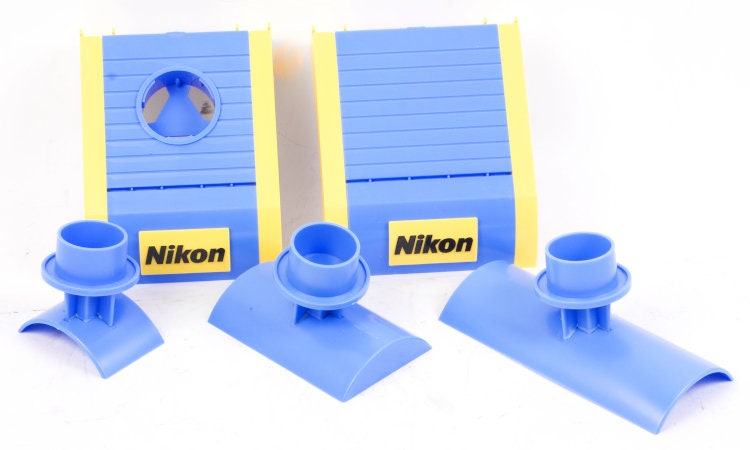 Camera and Lens Display Stand for Nikon, Blue & Yellow, Set of 5