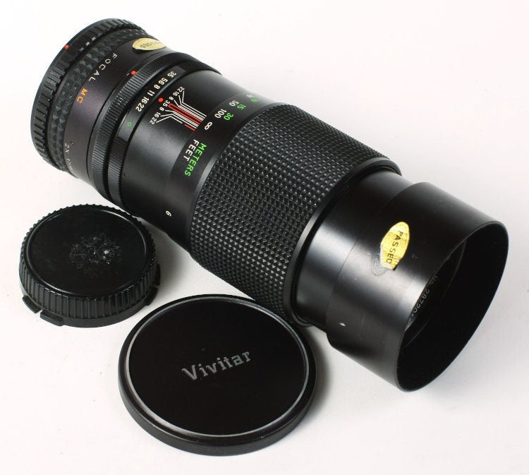 200mm f/3.5 Lens for Canon FD with 2x Teleconverter, F & R Caps