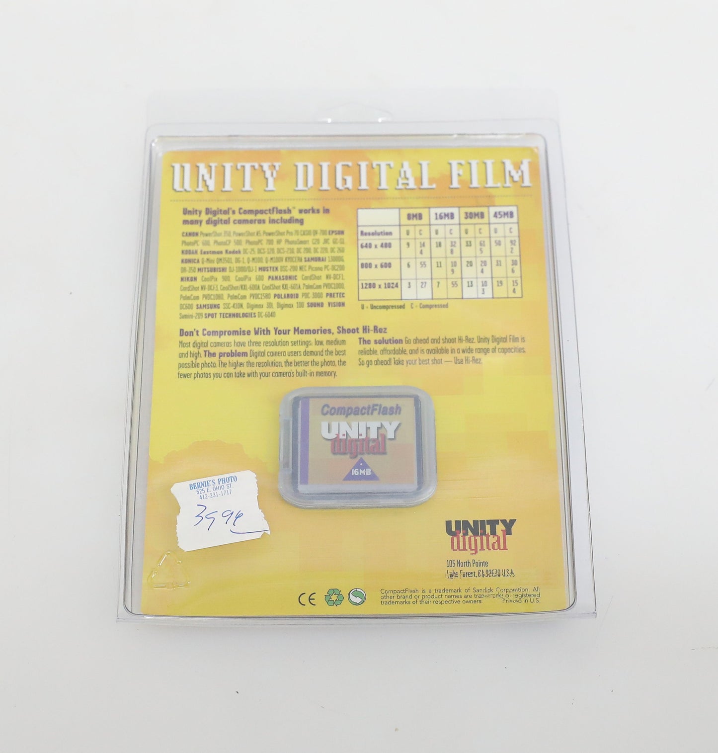 Unity Digital 16MB Compact Flash Memory Card - New Old Stock