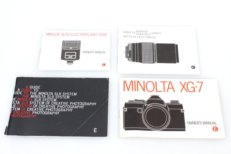 Minolta Camera XG-7 Owner's Manual w Lens/Flash/SLR Guide Set of 4