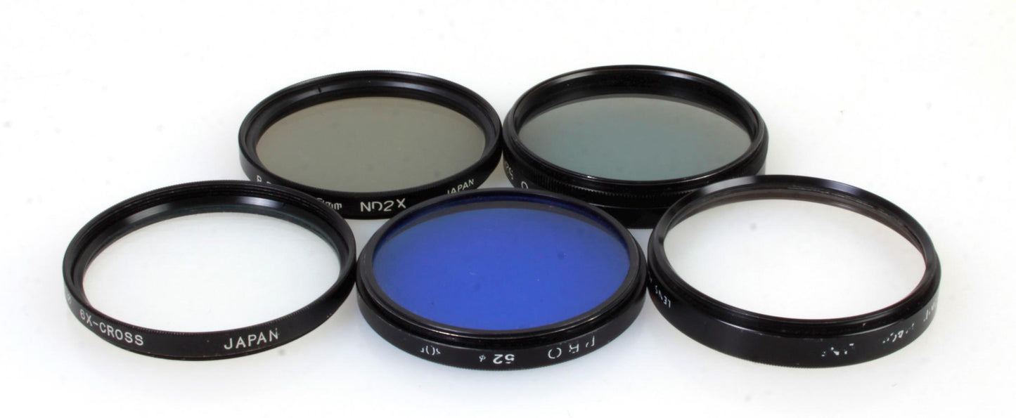 52mm Lens Filters - N.D., Polarizer, Closeup, Blue
