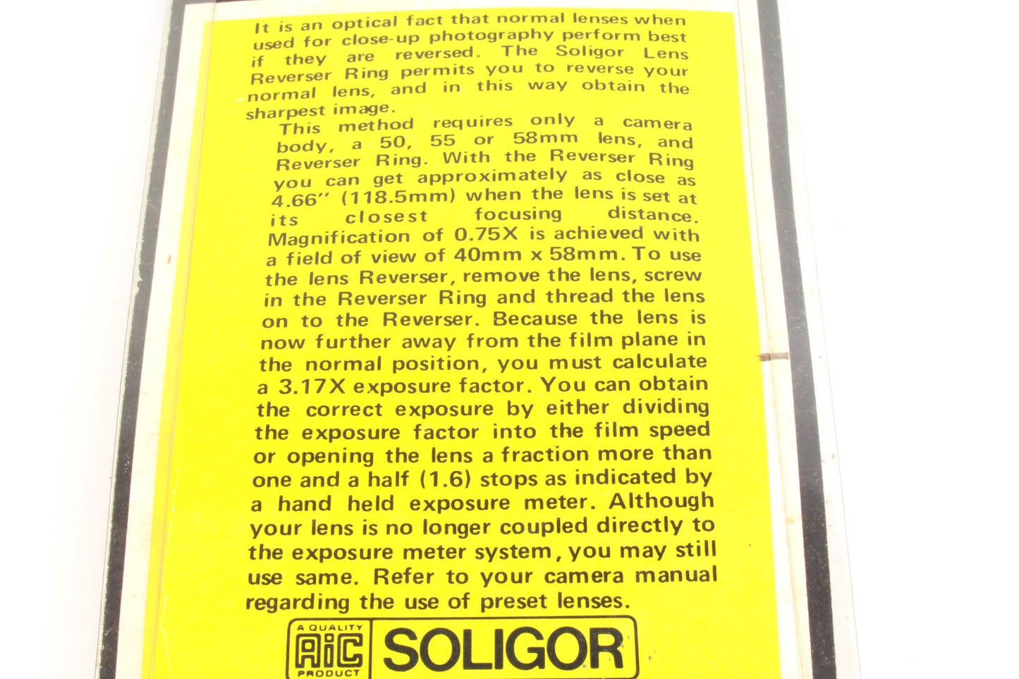Soligor Lens Reverser Ring for Miranda Cameras 55mm