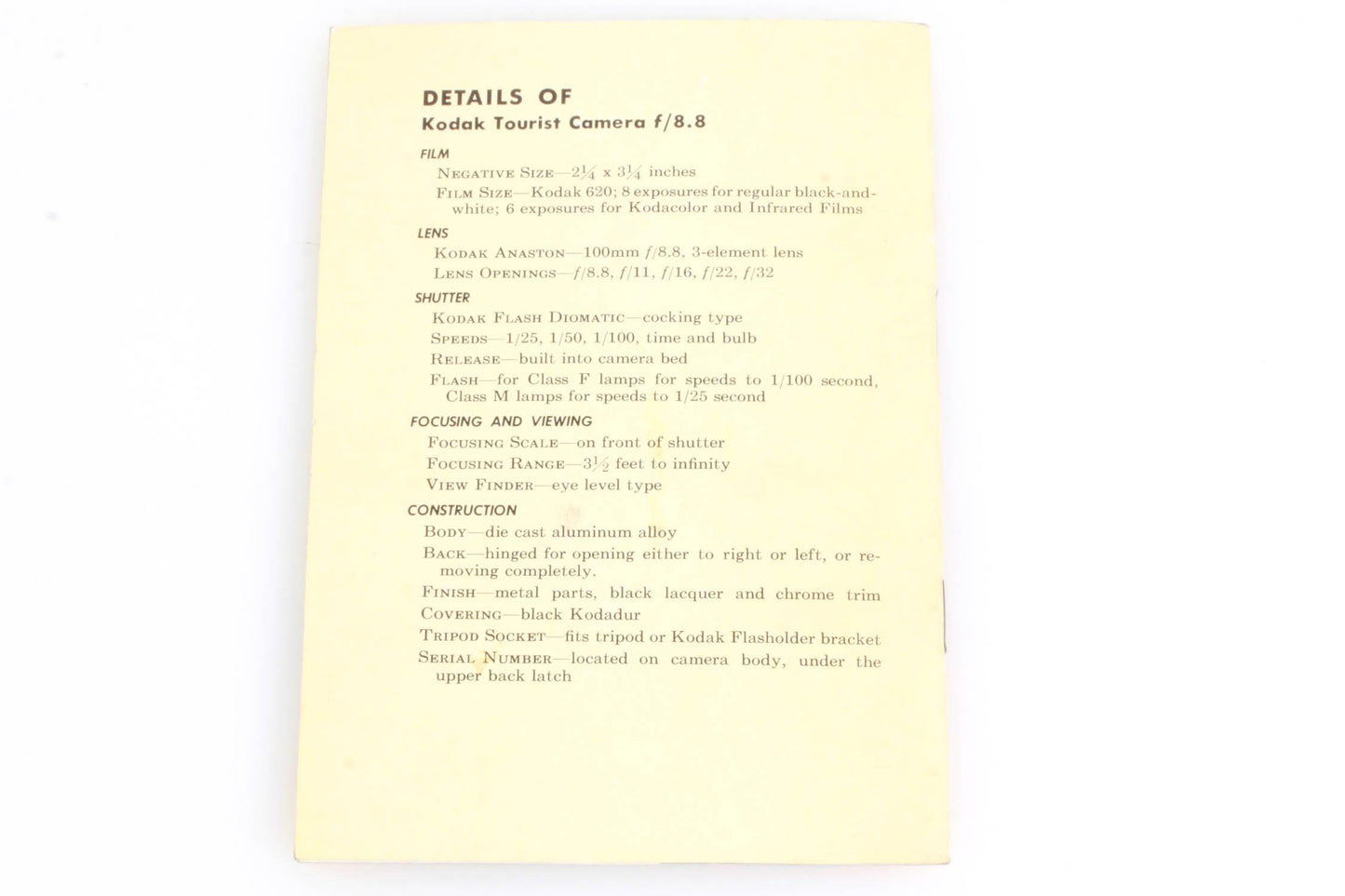 Kodak Tourist Camera User Guide