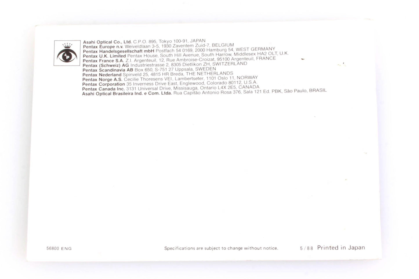 Pentax Film Camera Lenses and Accessories Mini Book