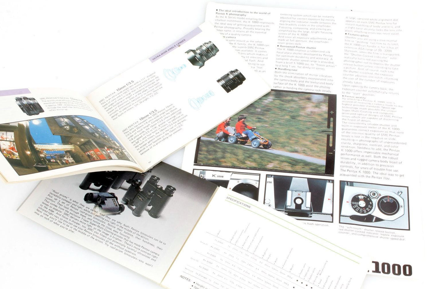 Pentax K1000, Binocular and Lens Booklet Lot of 3