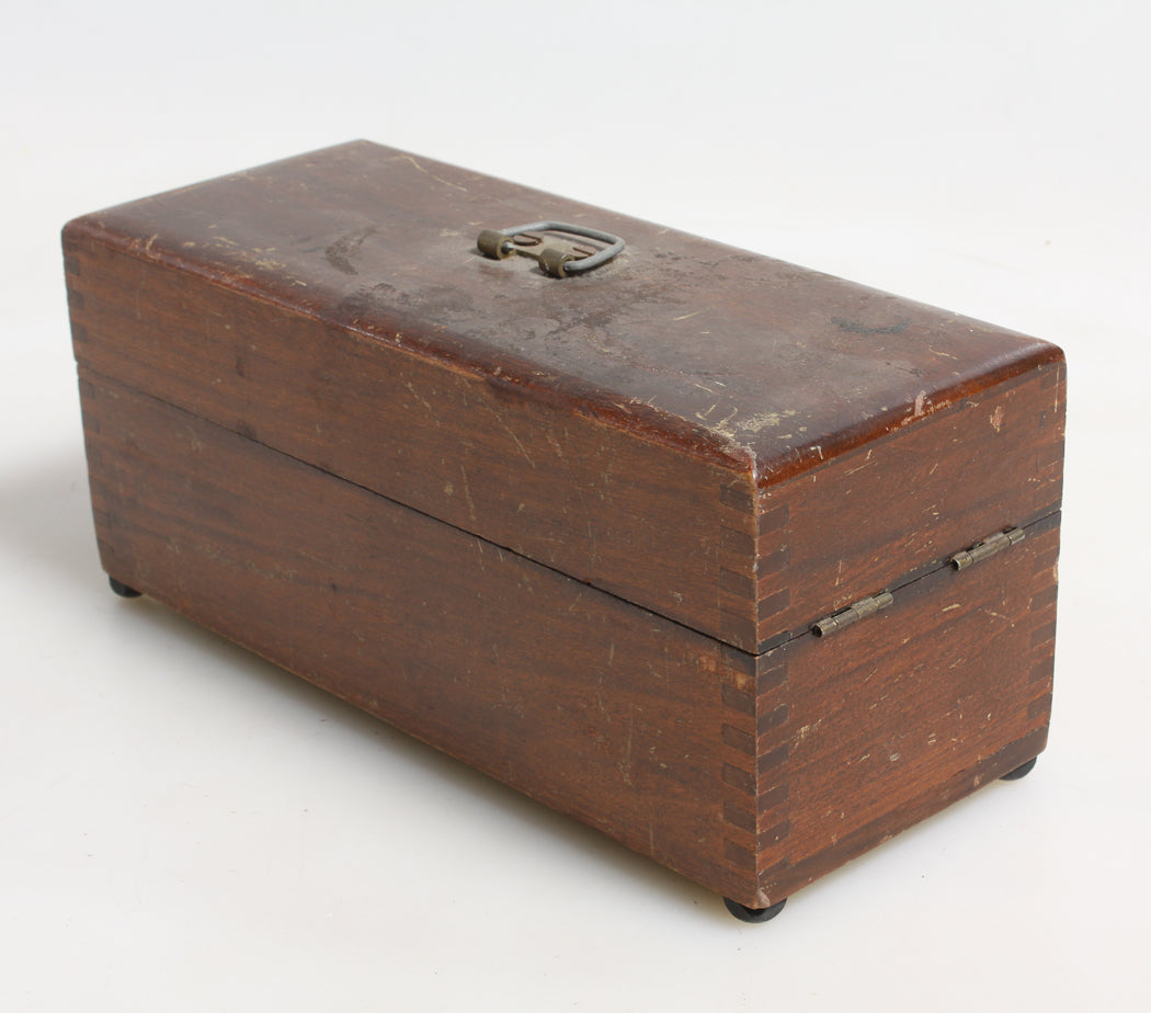 MEDIUM FORMAT SLIDE STORAGE BOX, VINTAGE, WOODEN WITH METAL CLAPS