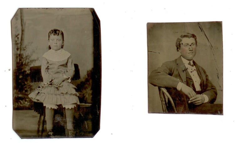 TINTYPES OF YOUNG BOY & GIRL SET OF 2