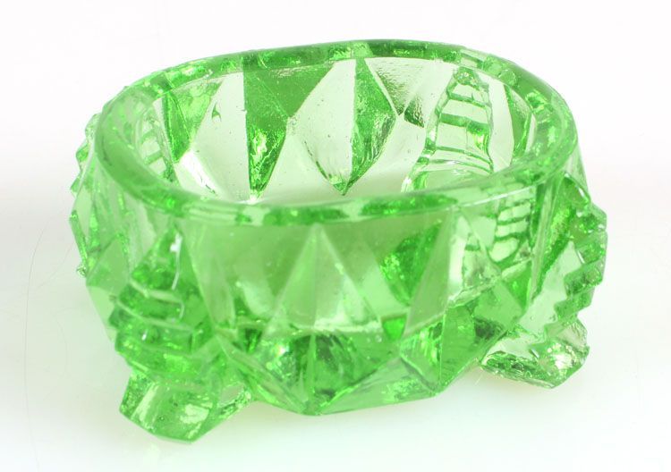 OVAL CLEAR GREEN BOWL, VINTAGE, SMALL (2.5"x1 1/4")