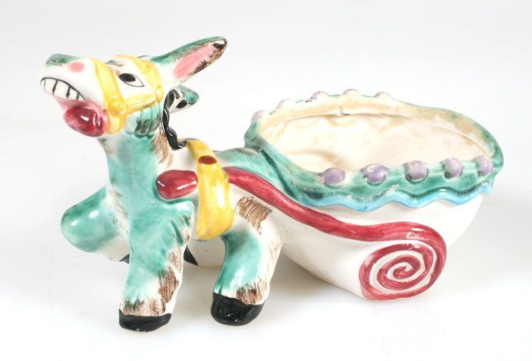 DONKEY PLANTER PULLING CART, HAND PAINTED