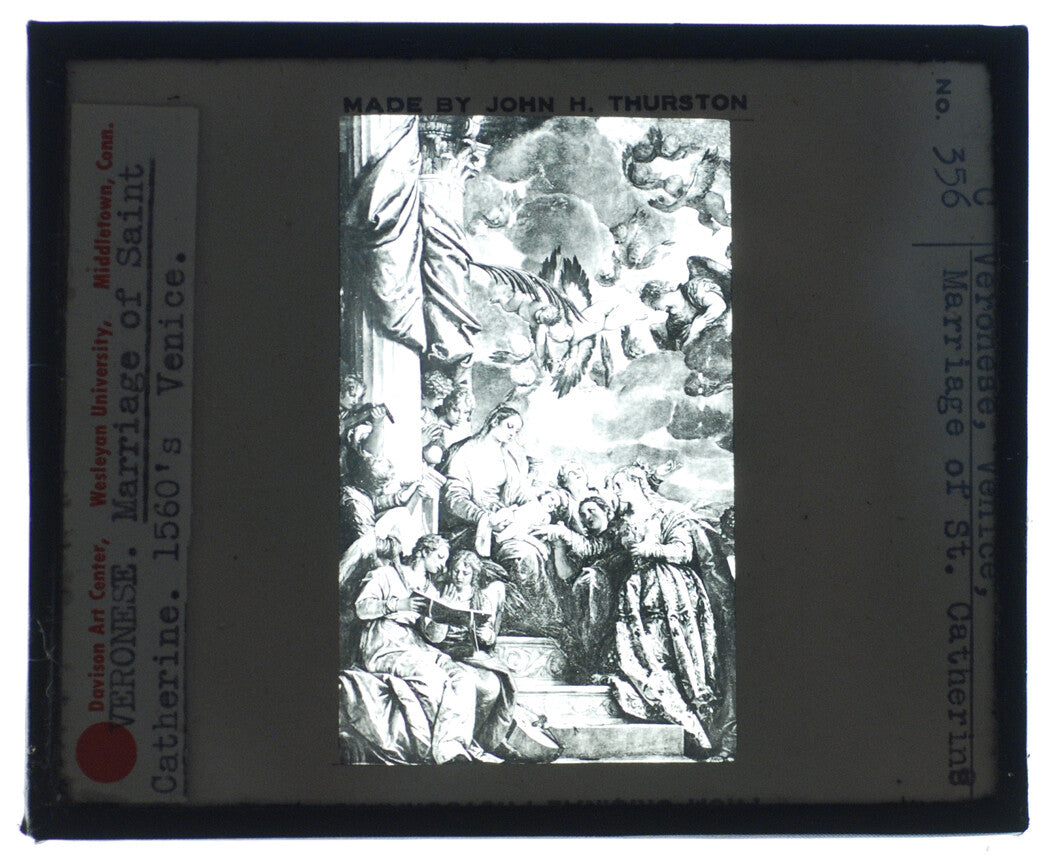 PHOTO ON GLASS OF PAINTING, MARRIAGE OF ST CATHERINE. LANTERN SLIDE.