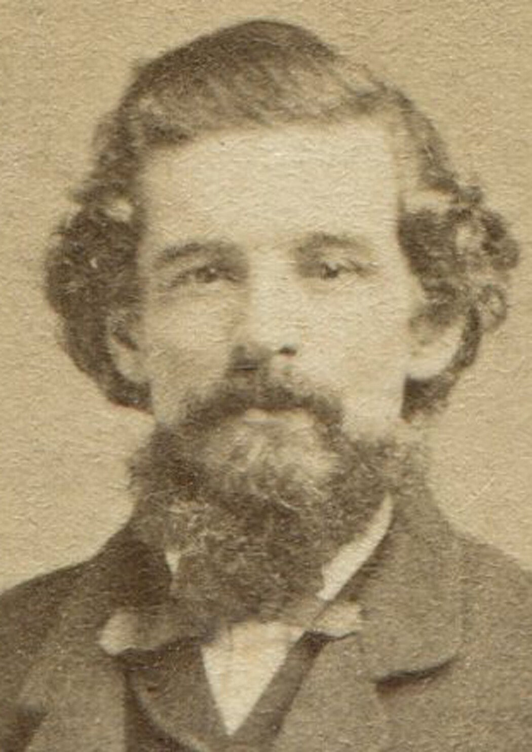 MAN WITH THICK HAIR AND BEARD, STANDING POSE HOLDING HAT. CDV. PORTSMOUTH, N.H.