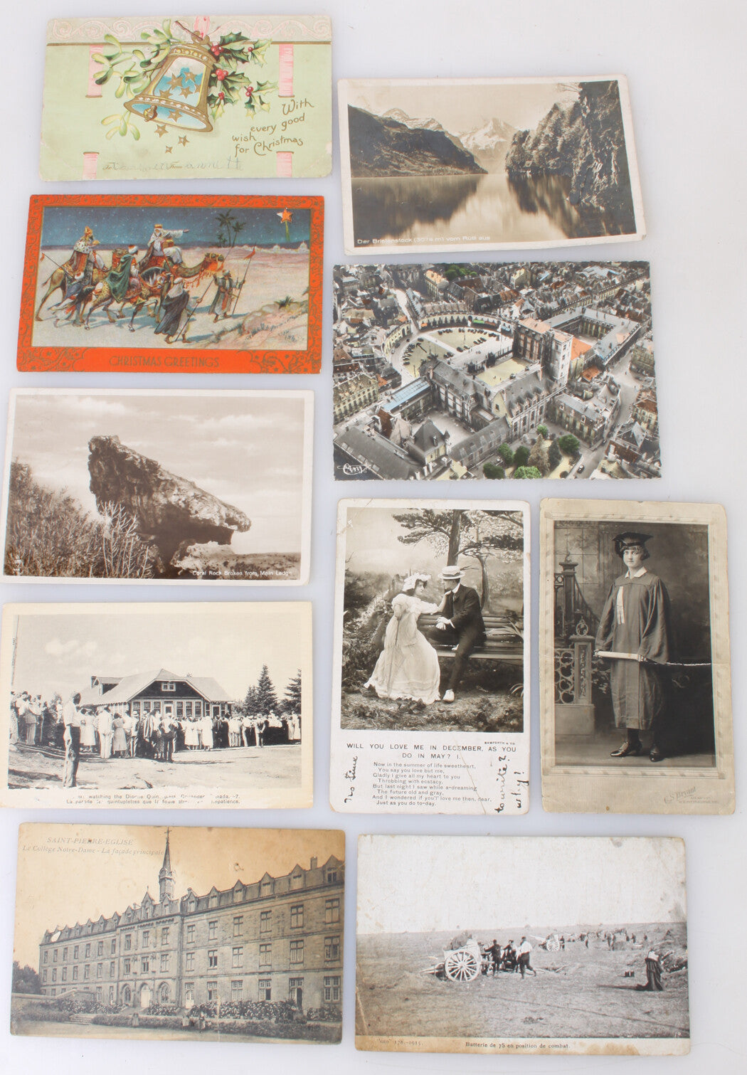 PHOTO POSTCARDS, LITHOGRAPHIC POSTCARDS. 10 SET, VINTAGE.