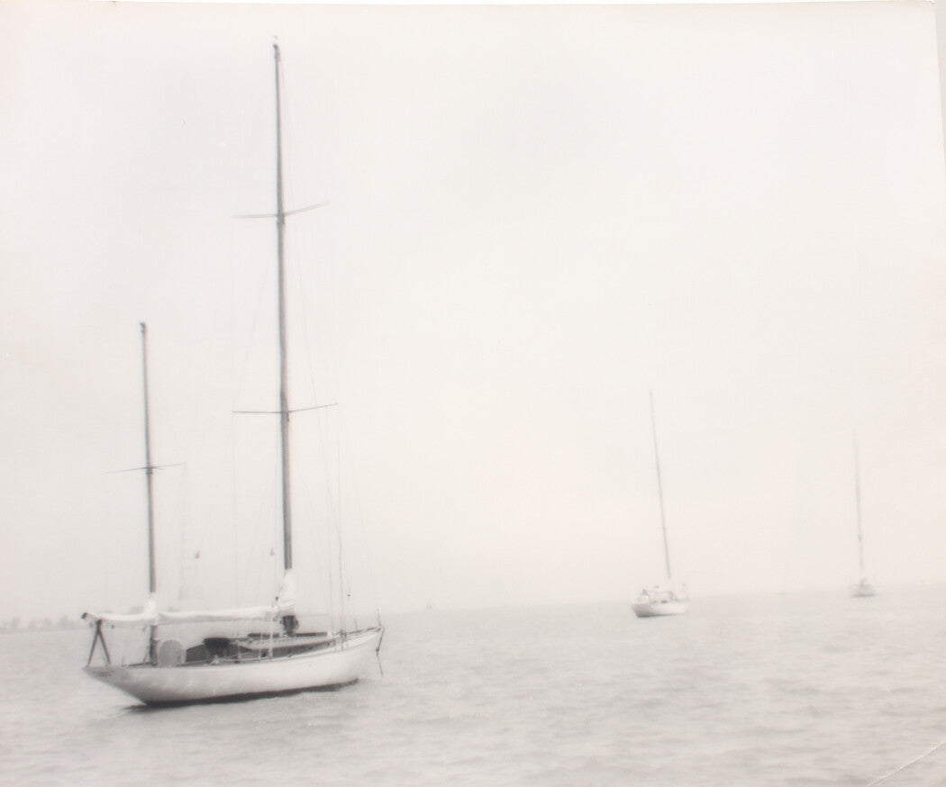 PHOTO PICTORIALISM, SAILBOATS AT ANCHOR. 14 X 17 INCH SILVER PRINT.