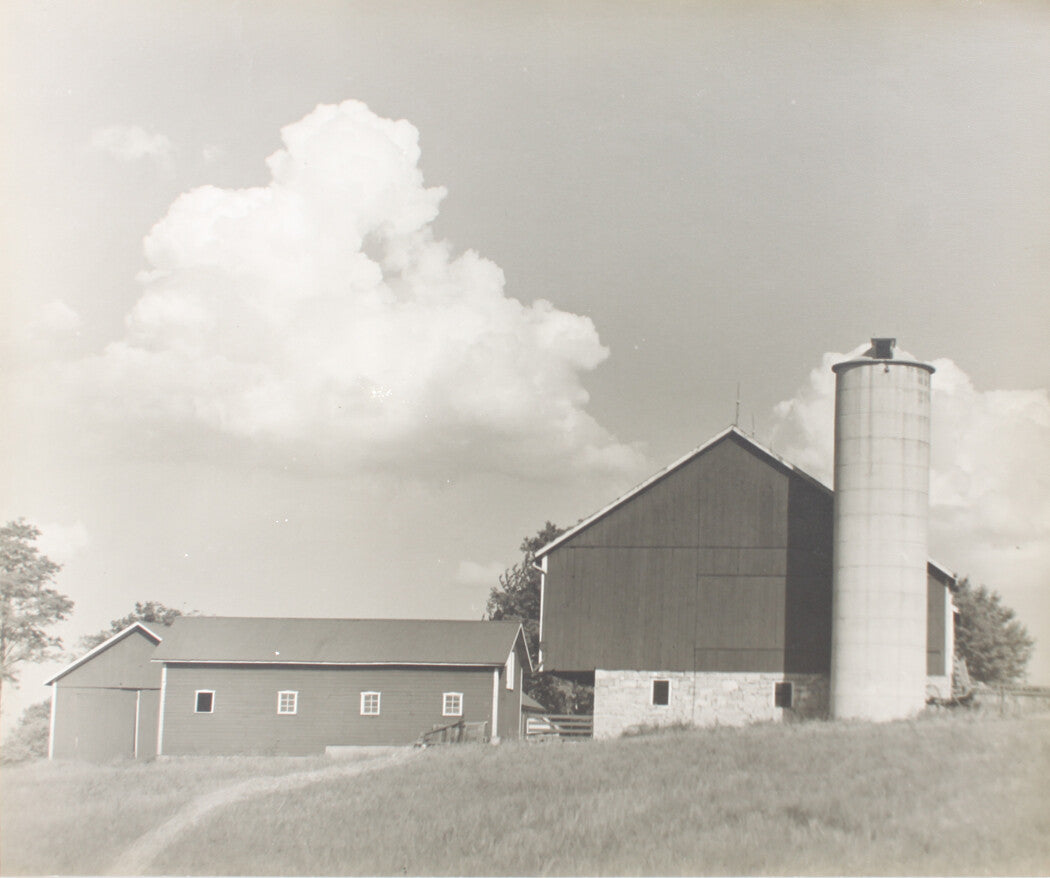 RURAL ARCHITECTURE, BARN WITH SILO, STUNNING SKY. 14 X 17 B W.