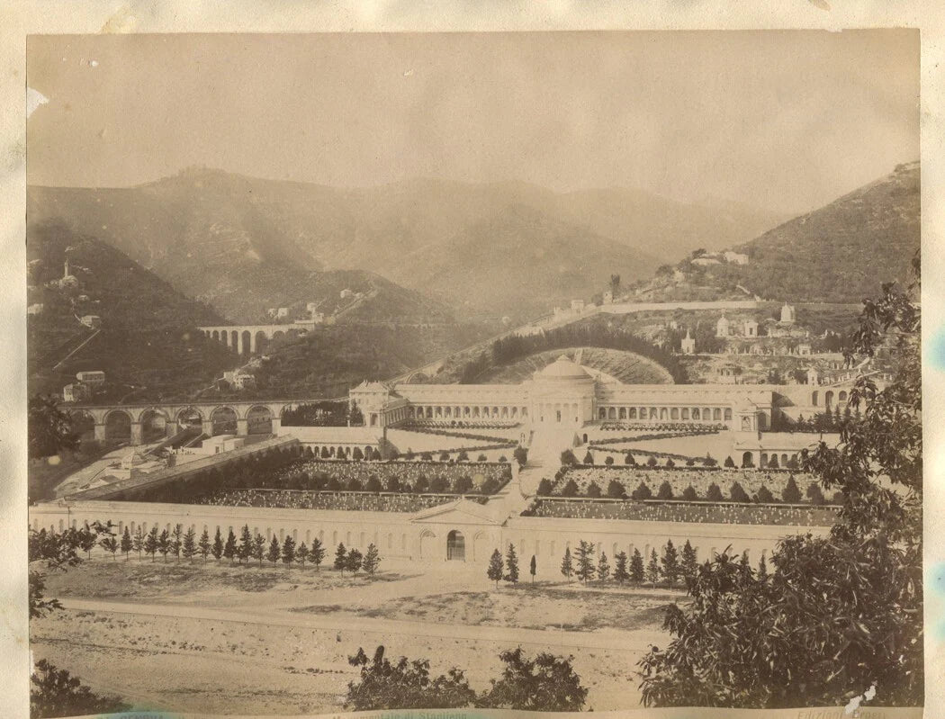 Vintage Campo Santo Genoa Italy Albumen Photo circa 1890, 8x10 image on 10x14