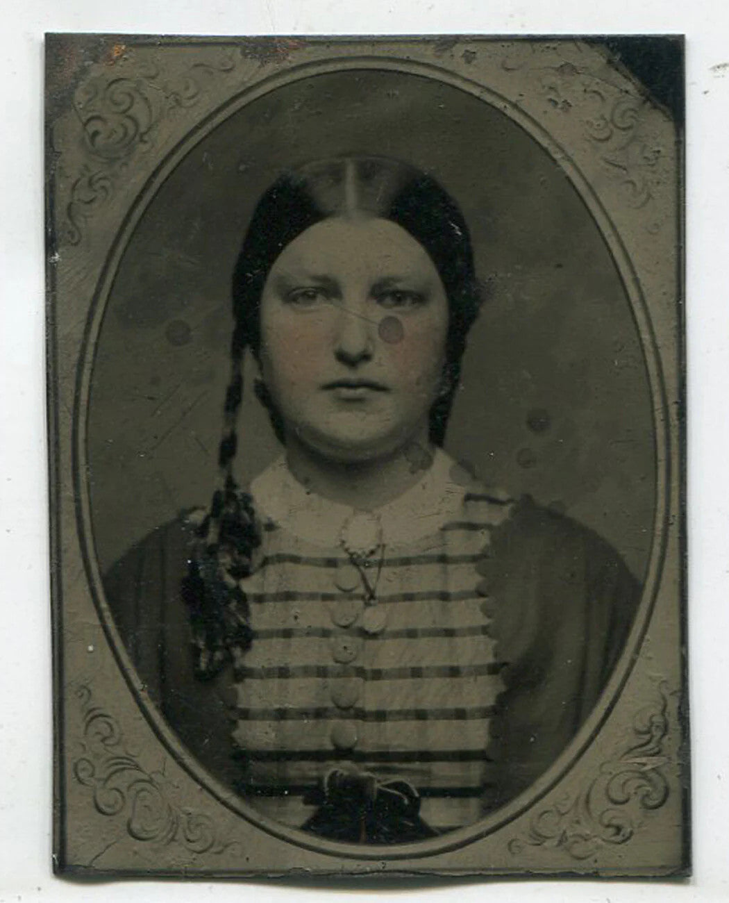 GIRL WITH ONE THIN HAIR BRAID. TINTED TINTYPE.
