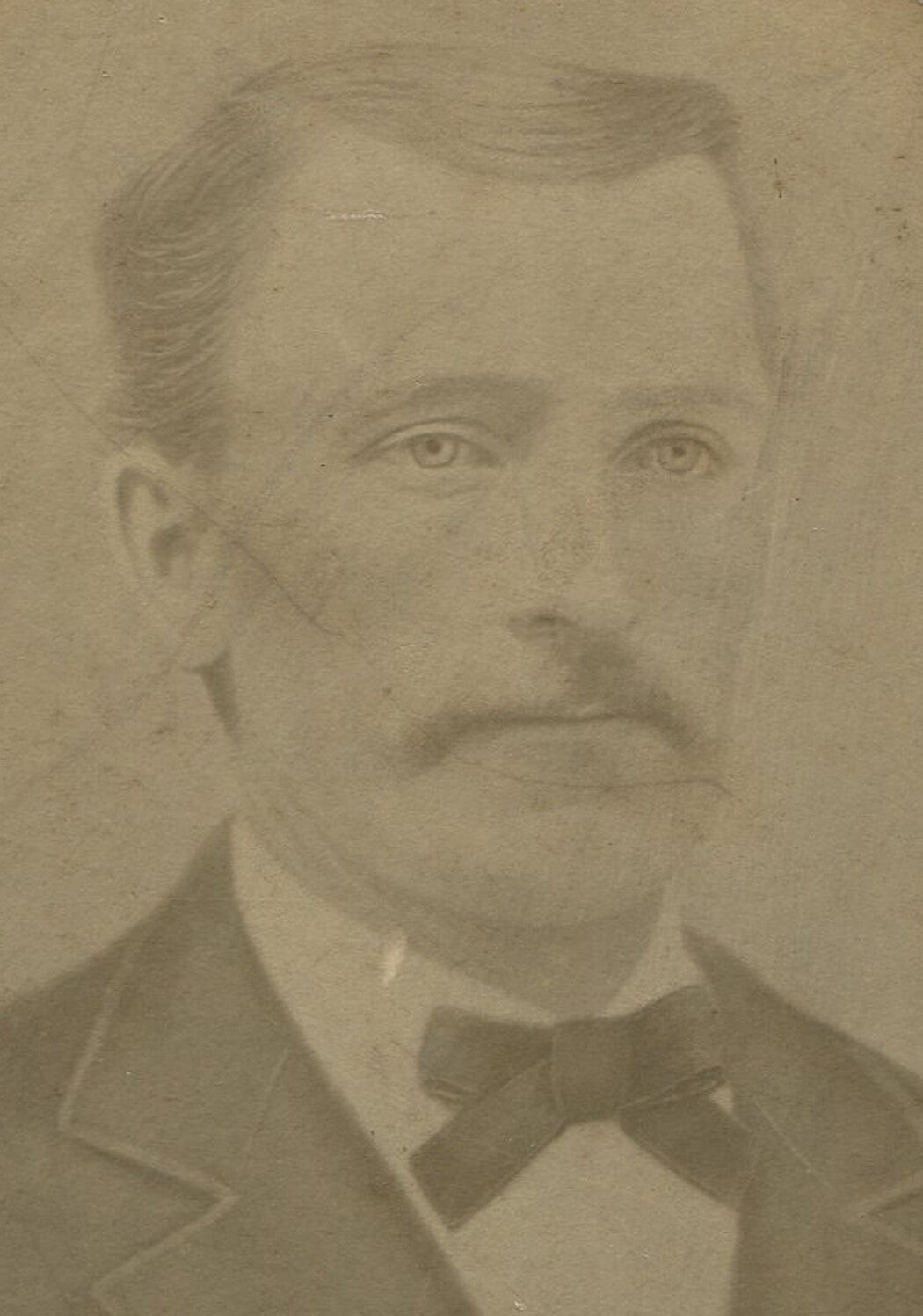 Vintage albumen salt print portrait: original photo of man with moustache and
