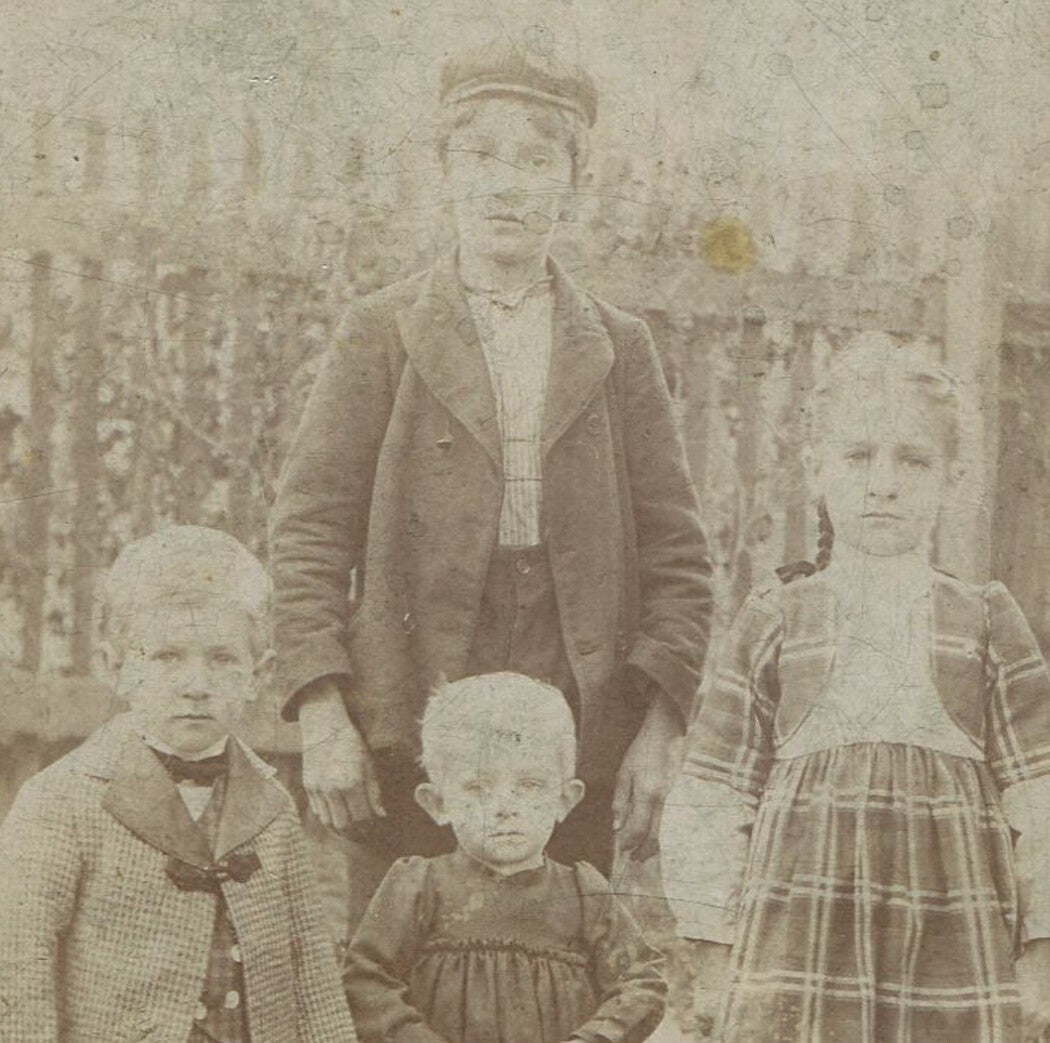Vintage 1890 Cabinet Card Photo: Siblings in Backyard, Pittsburgh PA - Authentic