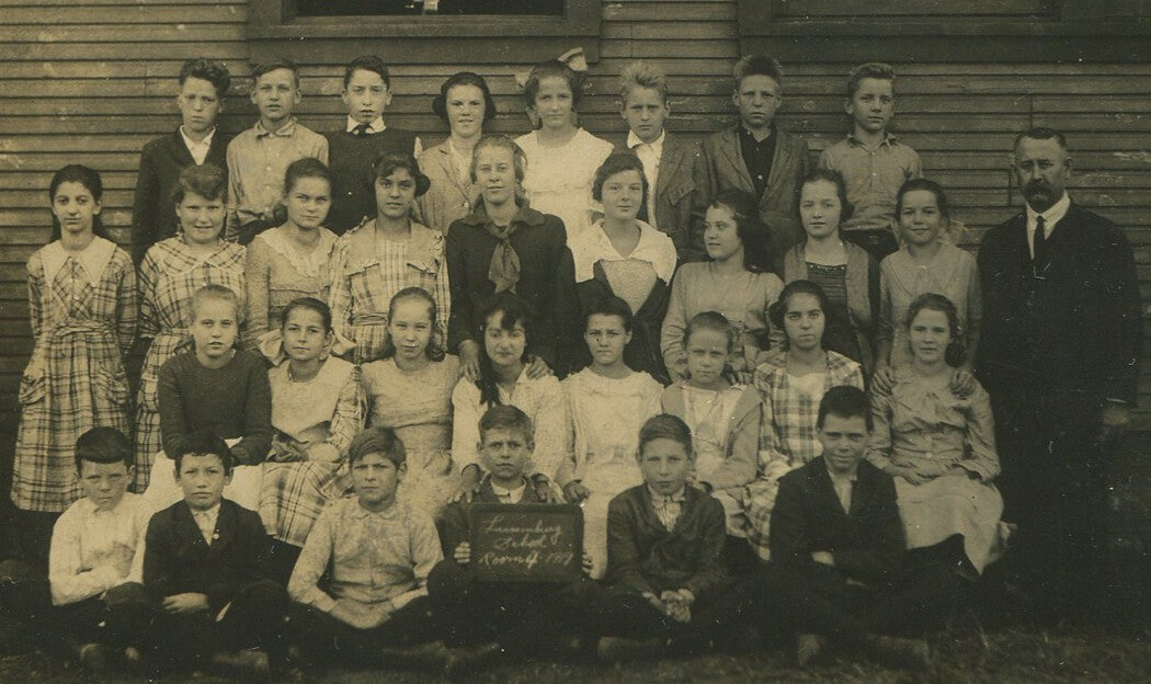 Vintage school class photo postcard circa 1900 - authentic original, two-sided