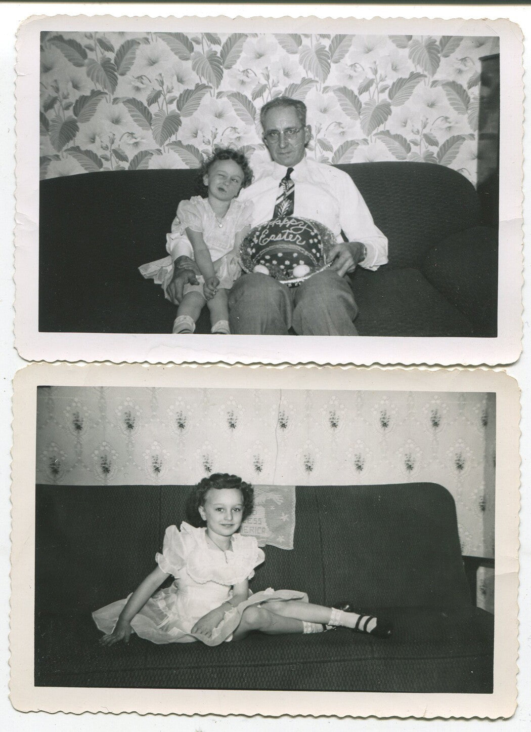 Vintage 1950s B&W Photo Set: Little Girl with Grandpa, 3.5x5 Prints, Diptych