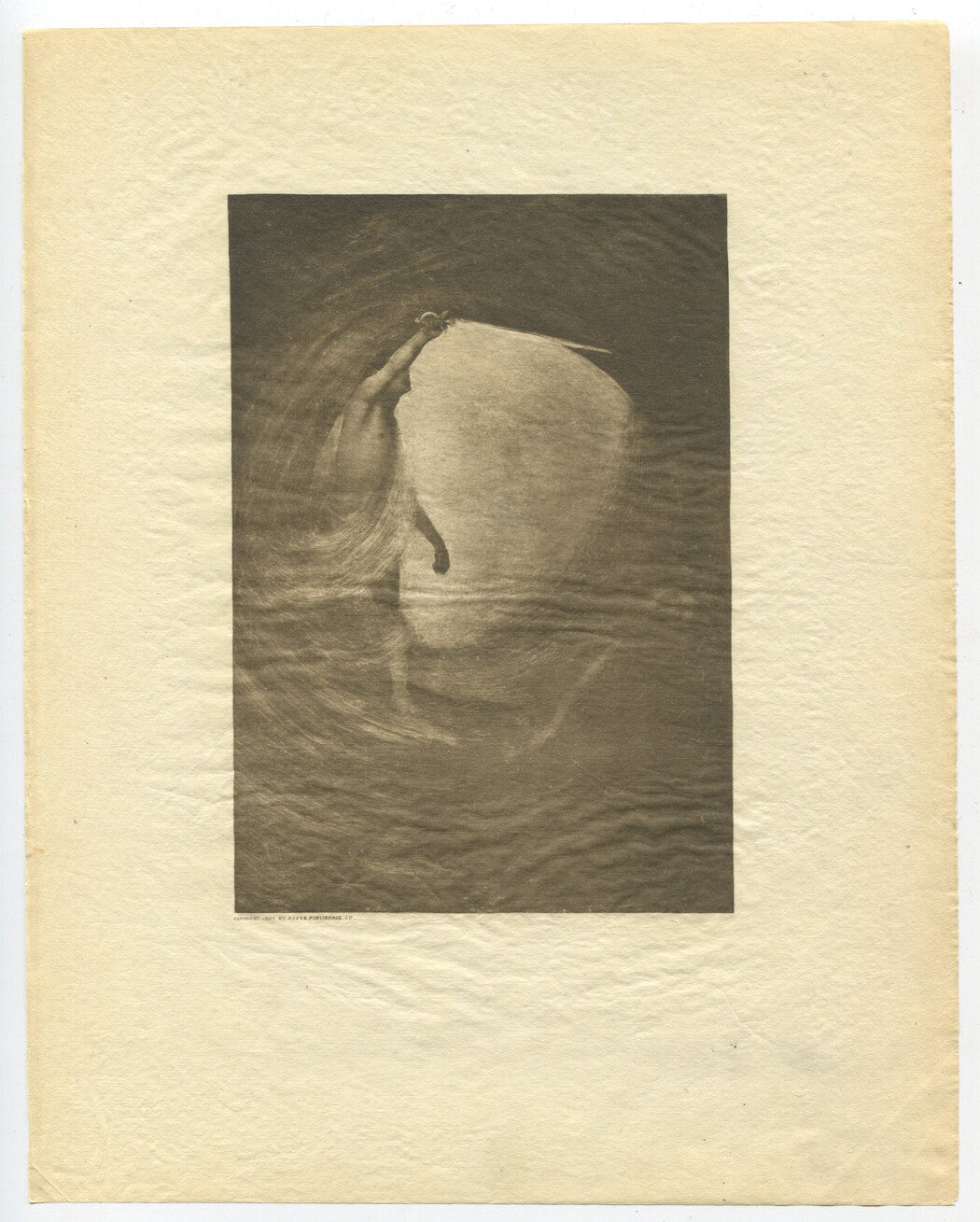 PHOTOGRAVURE ON TISSUE. DREAM LIKE FIGURES WITH SWORDS. 10 X 7.5 INCH.
