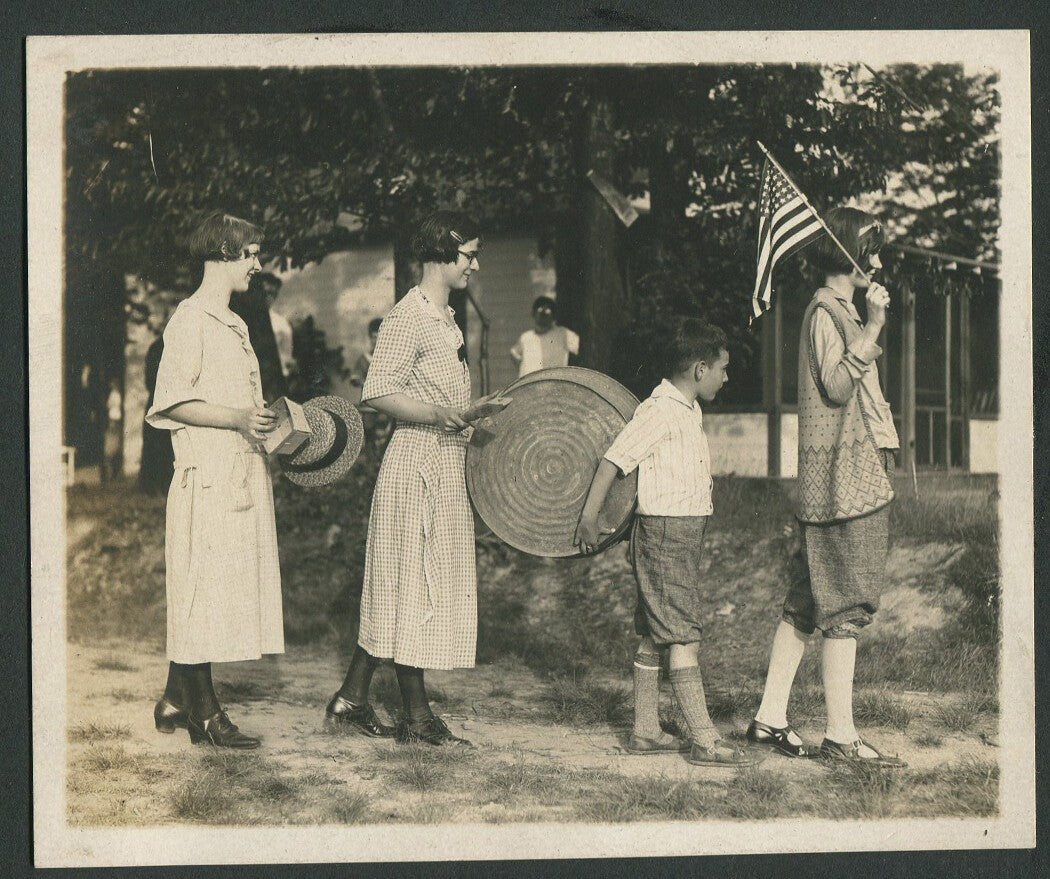 Vintage 1930s Children Parade with Pretend Instruments - 4-Photo Album Page,