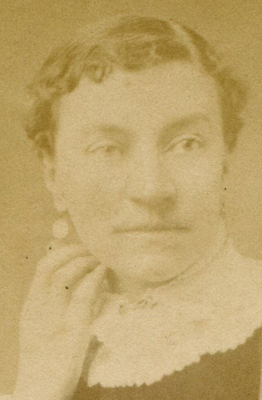 Vintage Cambridge portrait: woman in lace collar, velvet dress holding book --