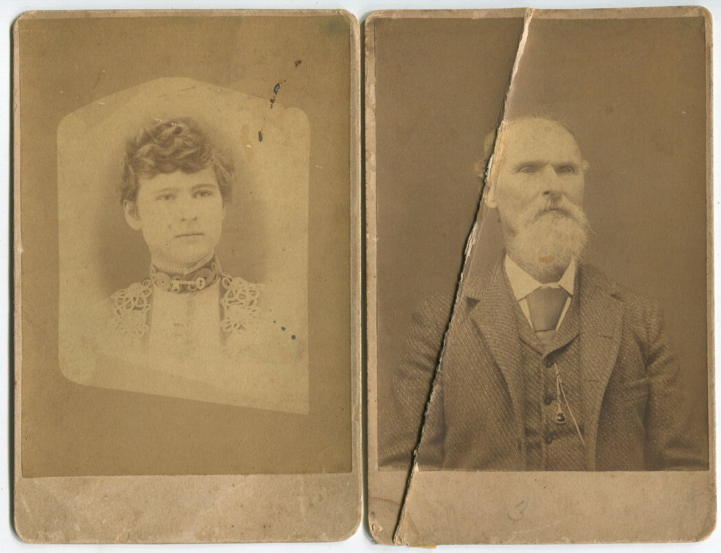 Vintage Cabinet Card Portraits: Two-Card Set - Man & Young Woman, Original