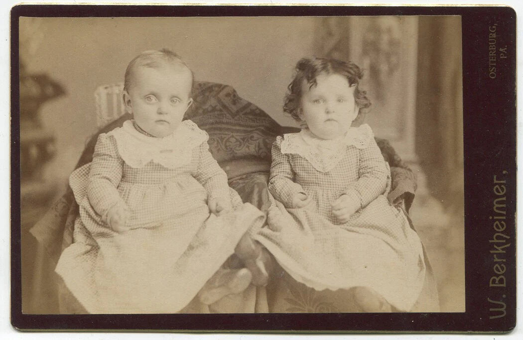 Vintage cabinet card photo - Two babies look like trouble - Original early