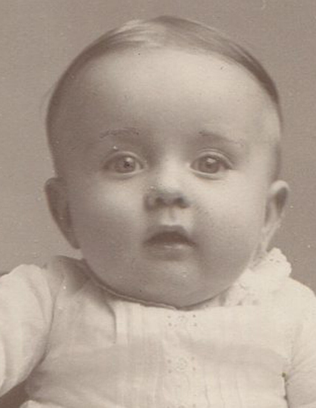 Vintage Baby Portrait Cabinet Card - White Gown, Infant Studio Portrait,