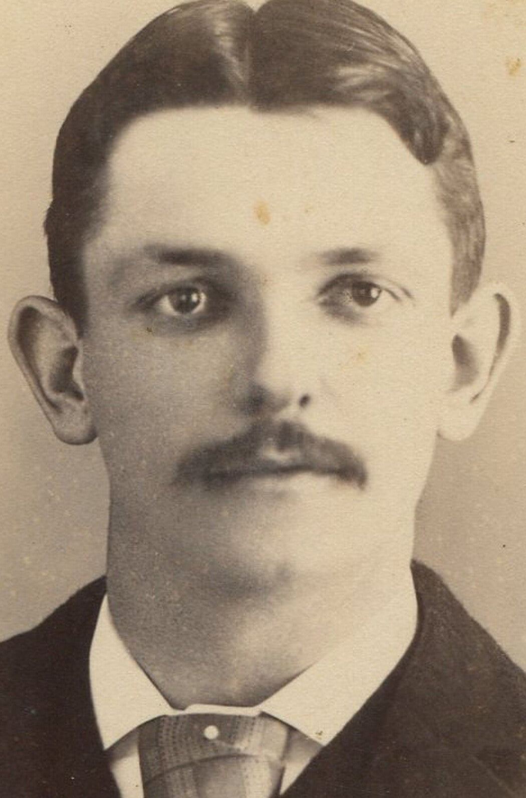 Vintage Cabinet Card Photo - Cornish Man with Big Ears, Dark Eyes & Mustache -