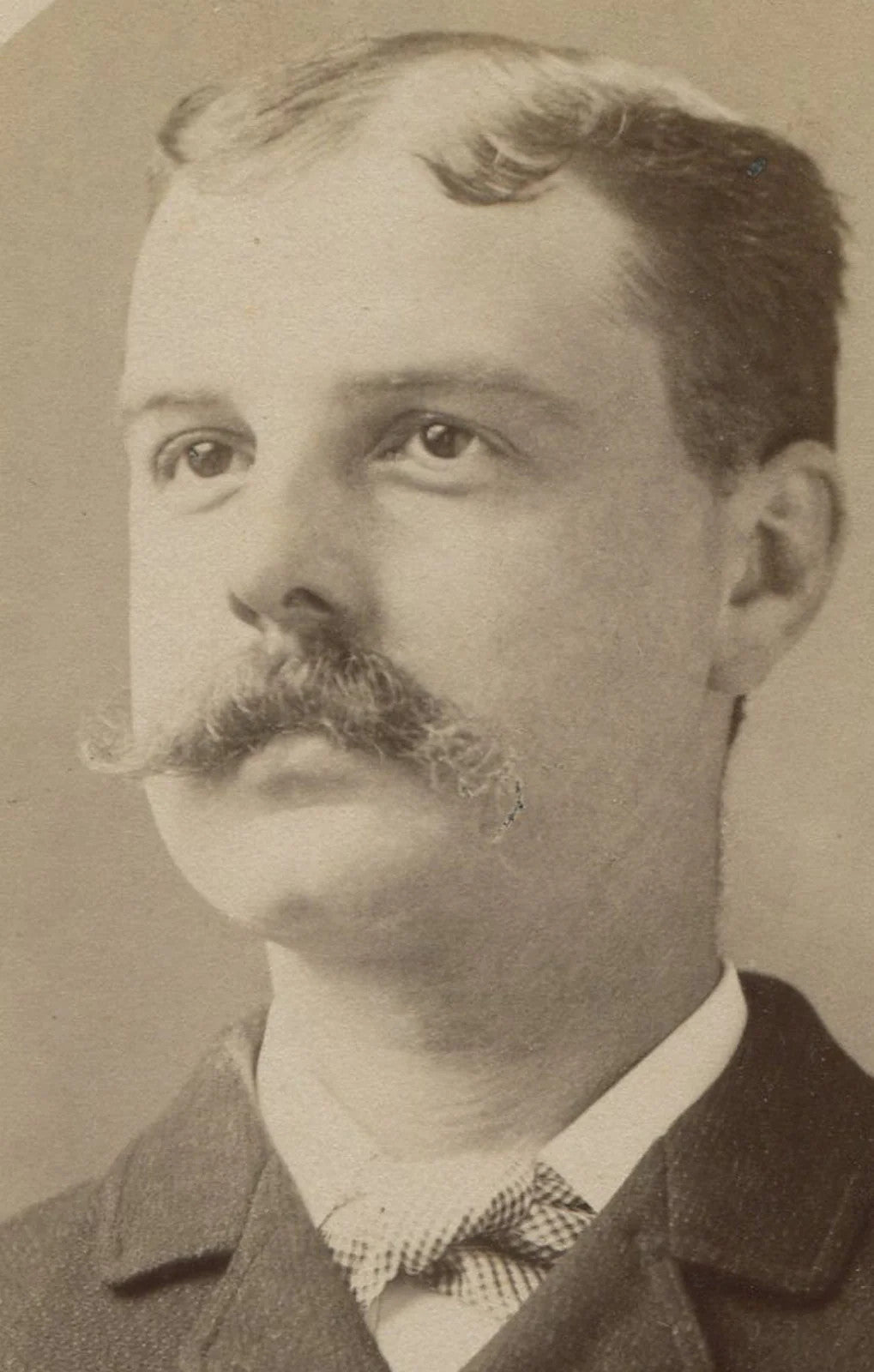 Vintage Cabinet Card Photo: Man with Flat Head and Mustache -- Original