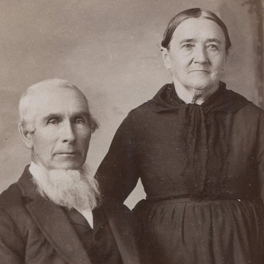 Vintage Cabinet Card Photograph Akron OH - Old Couple: She Hates His Beard -