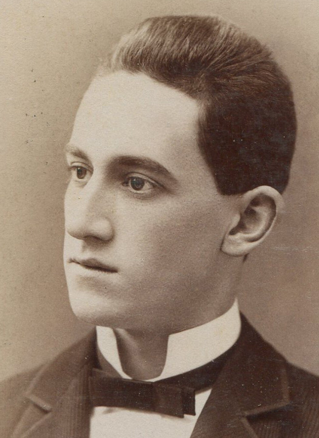 Original Vintage Cabinet Card Portrait: Sullen Young Man with Smooth Hair,