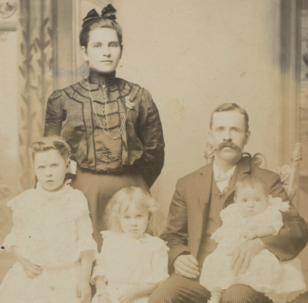 Vintage Cabinet Card Photo: Young Couple Rich in Daughters, Webster MA - 19th