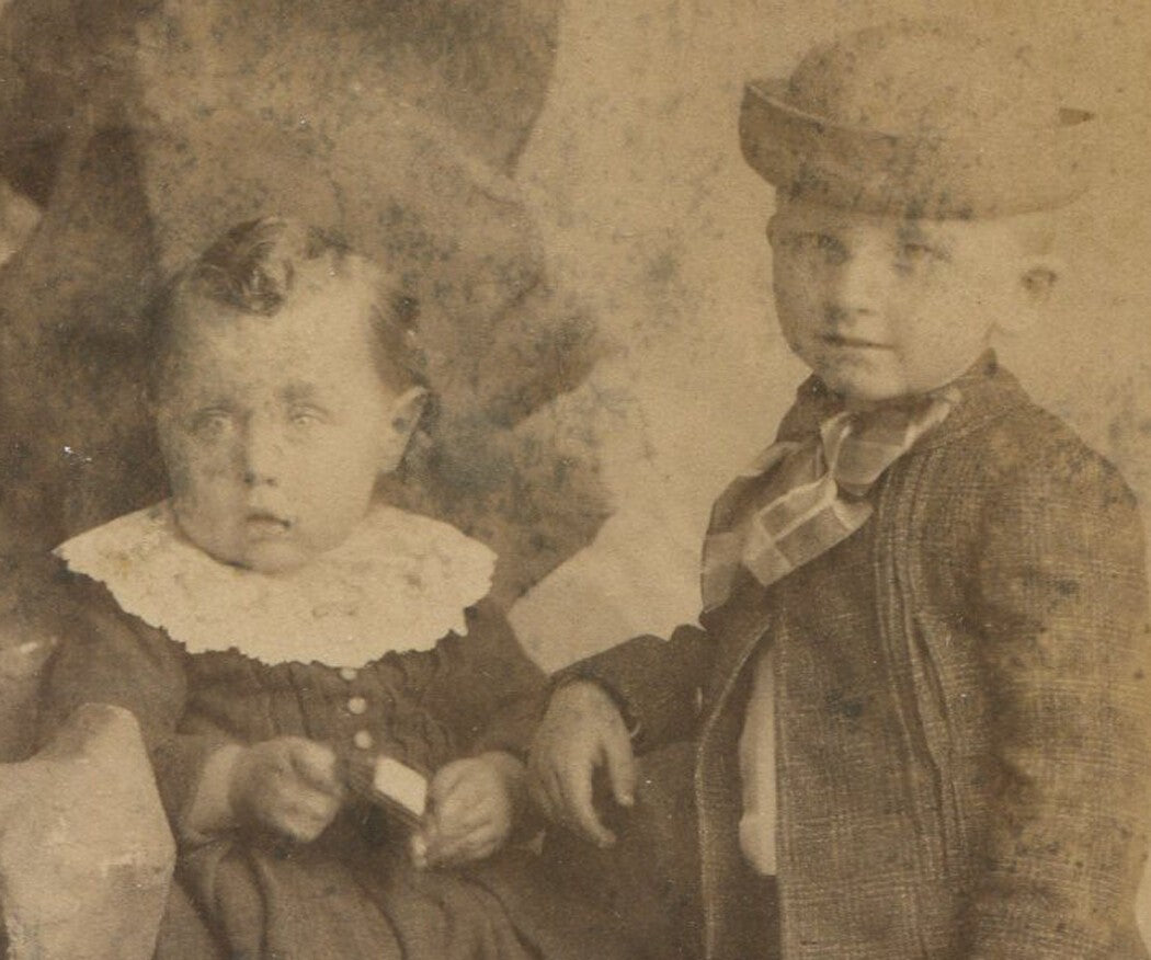 Vintage photo: sister and brother in rustic Naperville, Illinois - original,