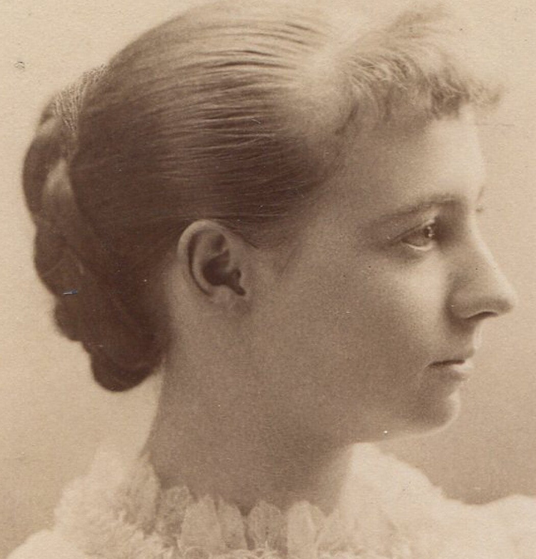 Vintage profile portrait with lace collar, cabinet card from Buffalo, NY,