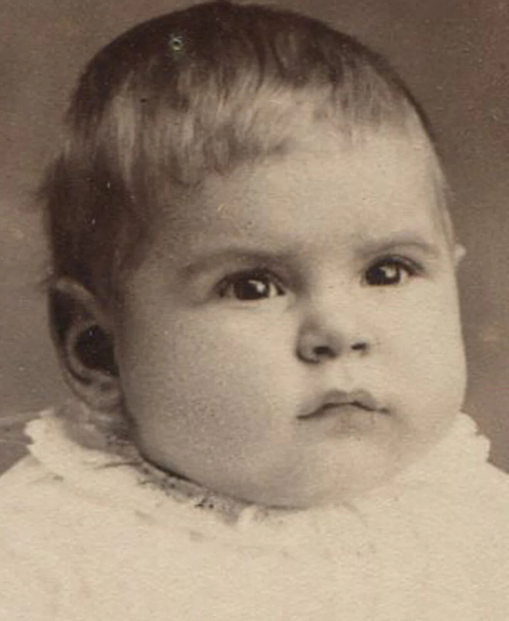 Vintage Baby Cabinet Card Photo, Serious Expression, Nap Needed, Early Studio