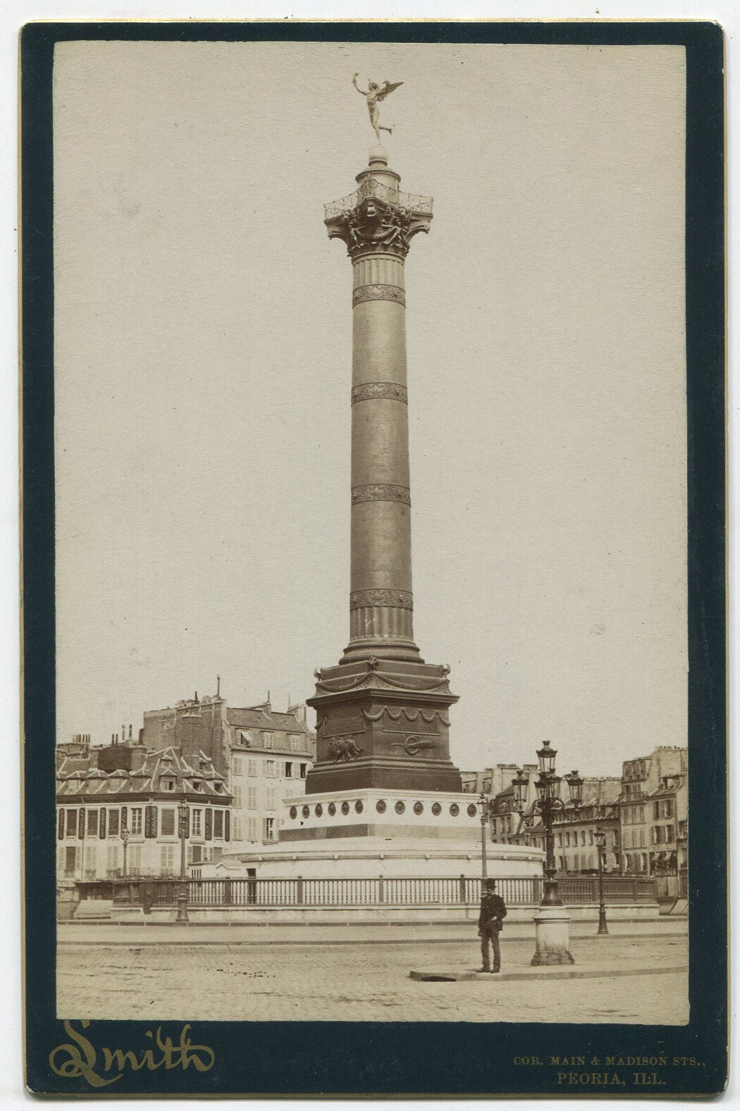 Vintage Paris Cabinet Card Photo, Column of July, Paris France, 19th Century