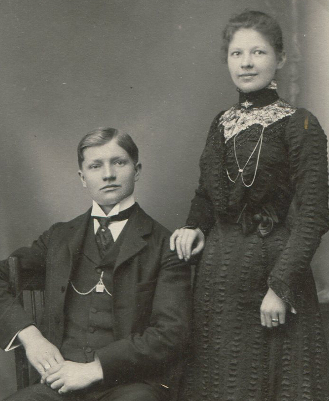 LOVELY COUPLE REMEMBERING LAST NIGHT, FINE OUTFITS. CABINET CARD. ALLEGHENY, PA.