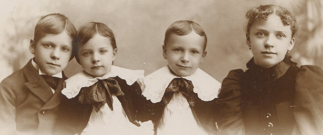 Vintage Cabinet Card: Two Portraits of Children in Fancy Clothes -- Who Is Dad's