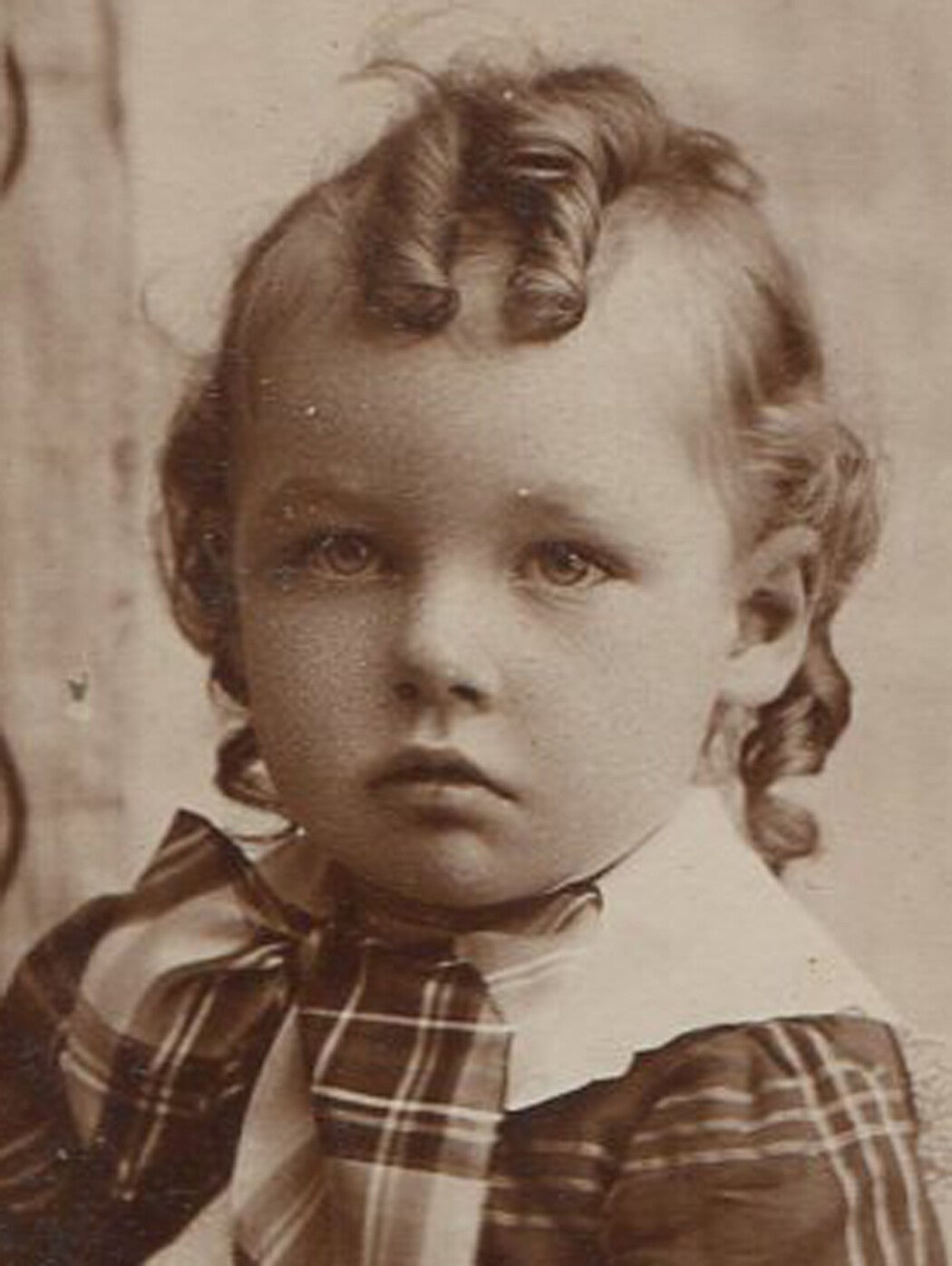 Vintage Cabinet Card Photo: Pouty Child with Ringlet Curls, Burlington IA, Early