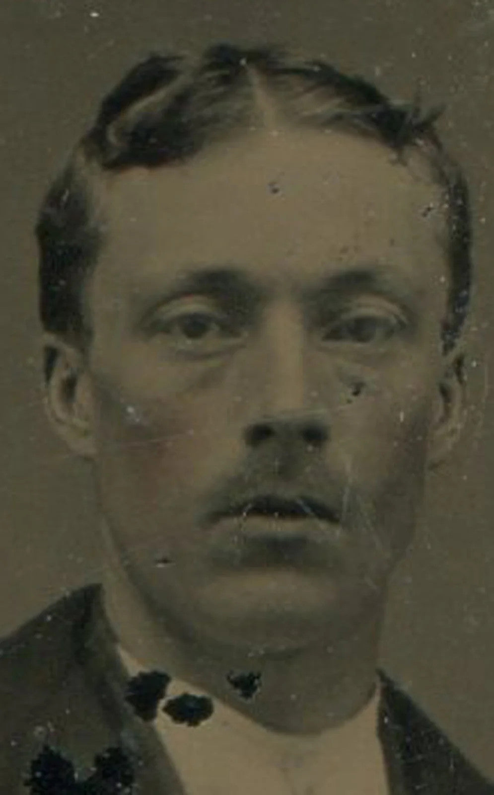 Tintype Photograph: Man Seated in Dark Suit with White Socks, Vintage Item