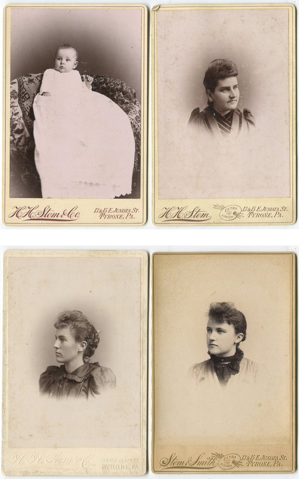 Four Cabinet Cards Set Women and Baby Tyrone Pennsylvania Vintage Photos